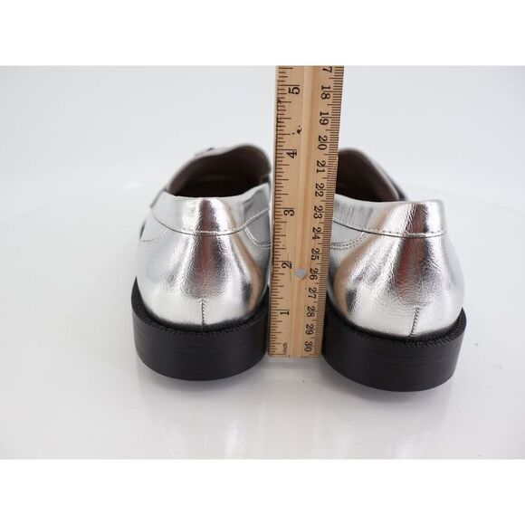 Franco Sarto Lucia Tassel Loafer Women Size 9 Silver Vegan Leather Block Heel - Picture 6 of 11